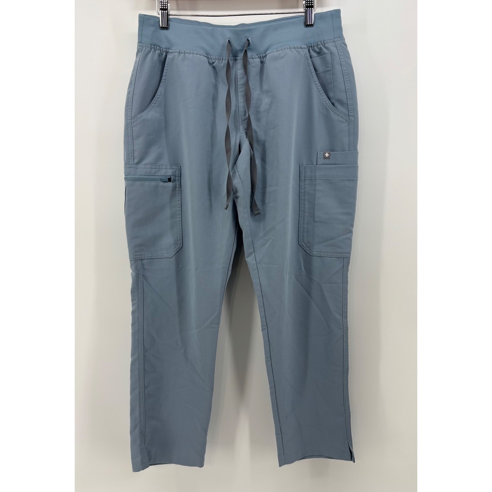 Figs Yola Yoga Scrub Pants Women M/P Blue Straight Leg Cargo Pockets